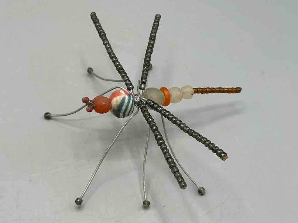 Large African Beaded Wire Decor Powderglass Dragonfly Insect Sculpture