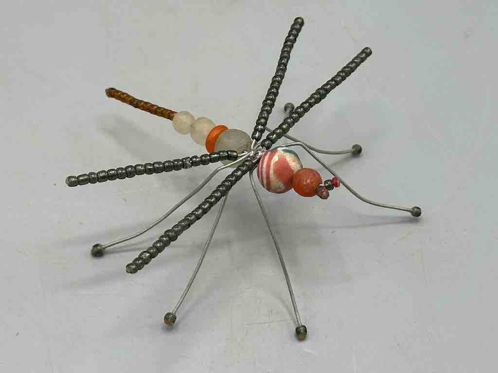 Large African Beaded Wire Decor Powderglass Dragonfly Insect Sculpture