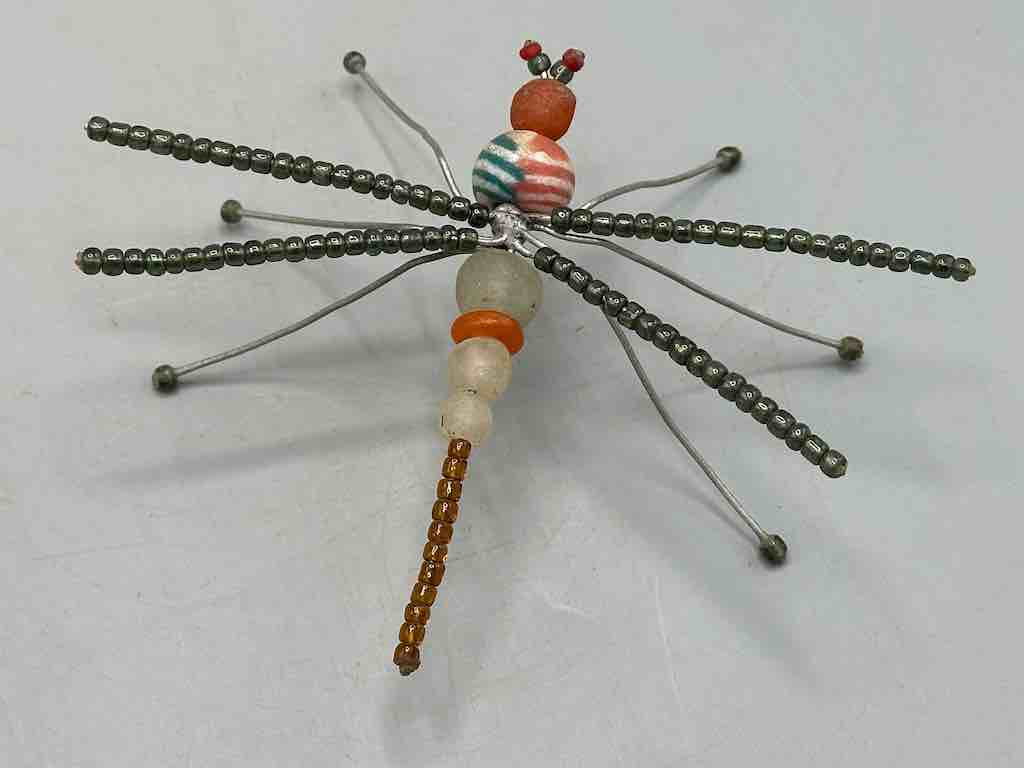 Large African Beaded Wire Decor Powderglass Dragonfly Insect Sculpture