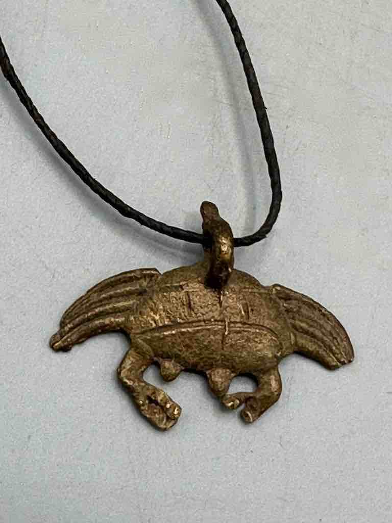 Small Brass Crab Pendant on Single Strand Leather Cord Necklace