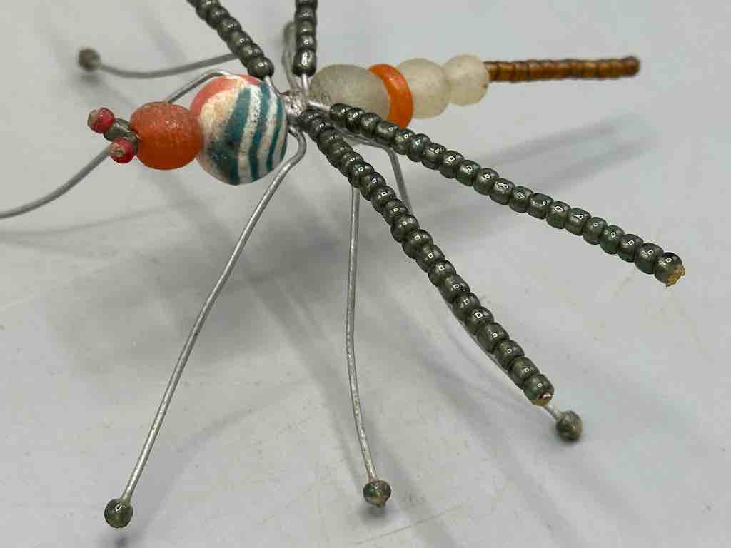 Large African Beaded Wire Decor Powderglass Dragonfly Insect Sculpture