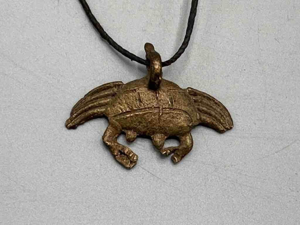 Small Brass Crab Pendant on Single Strand Leather Cord Necklace