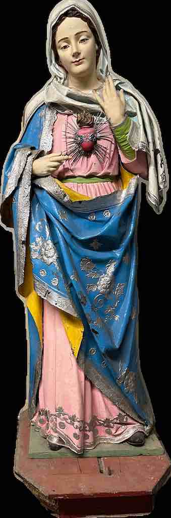Very Large Antique Vietnamese Catholic Saint Figure Virgin Immaculate Heart of Mary