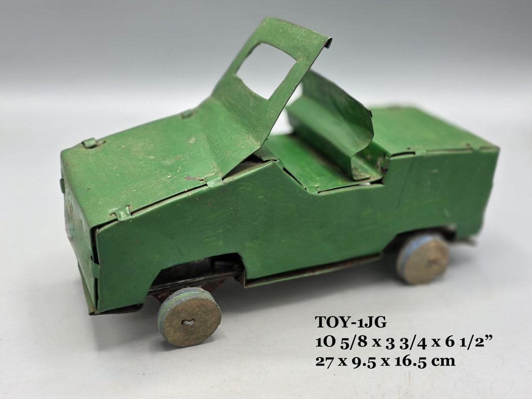 African Recycled Metal Can Green Painted Toy Pickup Truck & Jeep - Burkina Faso