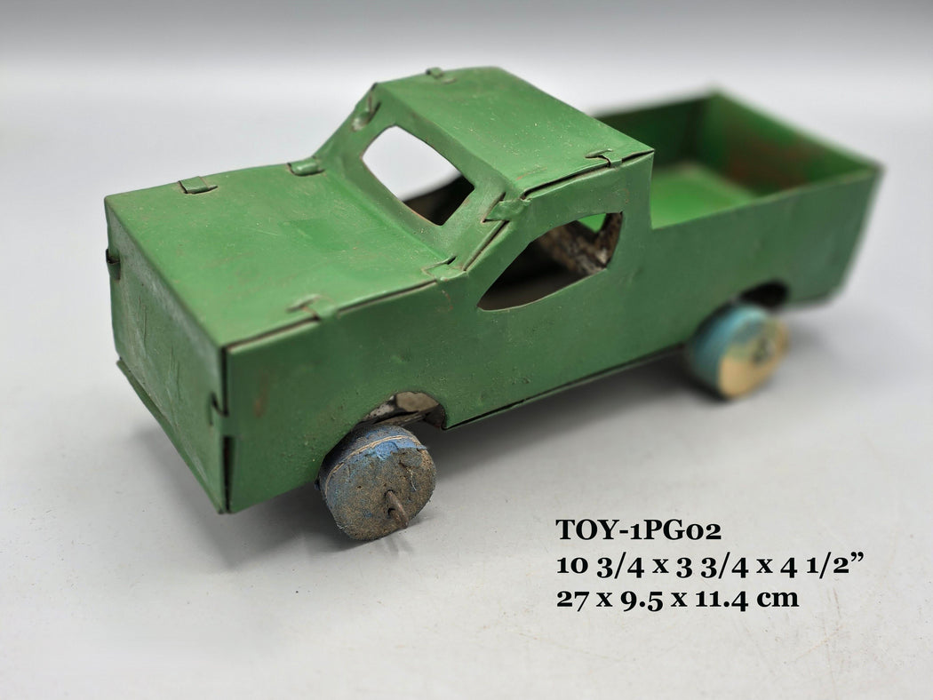 African Recycled Metal Can Green Painted Toy Pickup Truck & Jeep - Burkina Faso