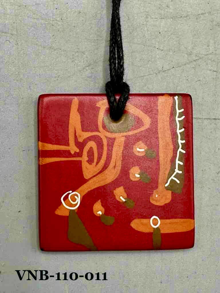Lightweight Artist Hand-painted Square Pendant Necklace - Viet Nam