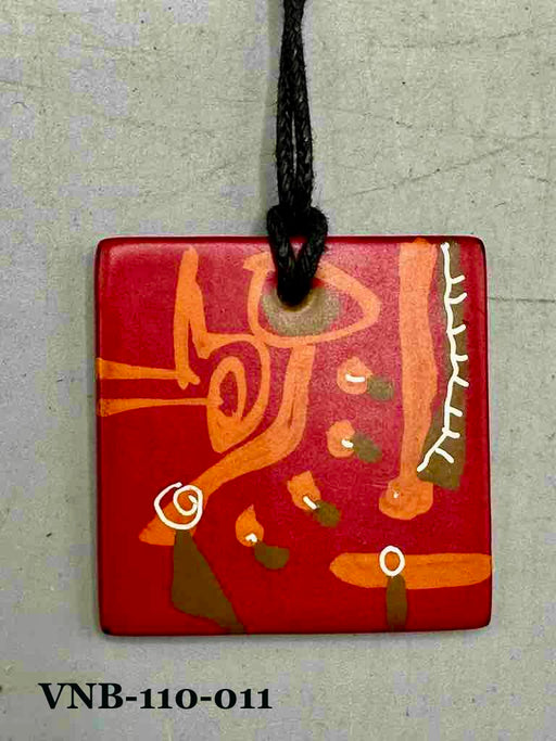Lightweight Artist Hand-painted Square Pendant Necklace - Viet Nam
