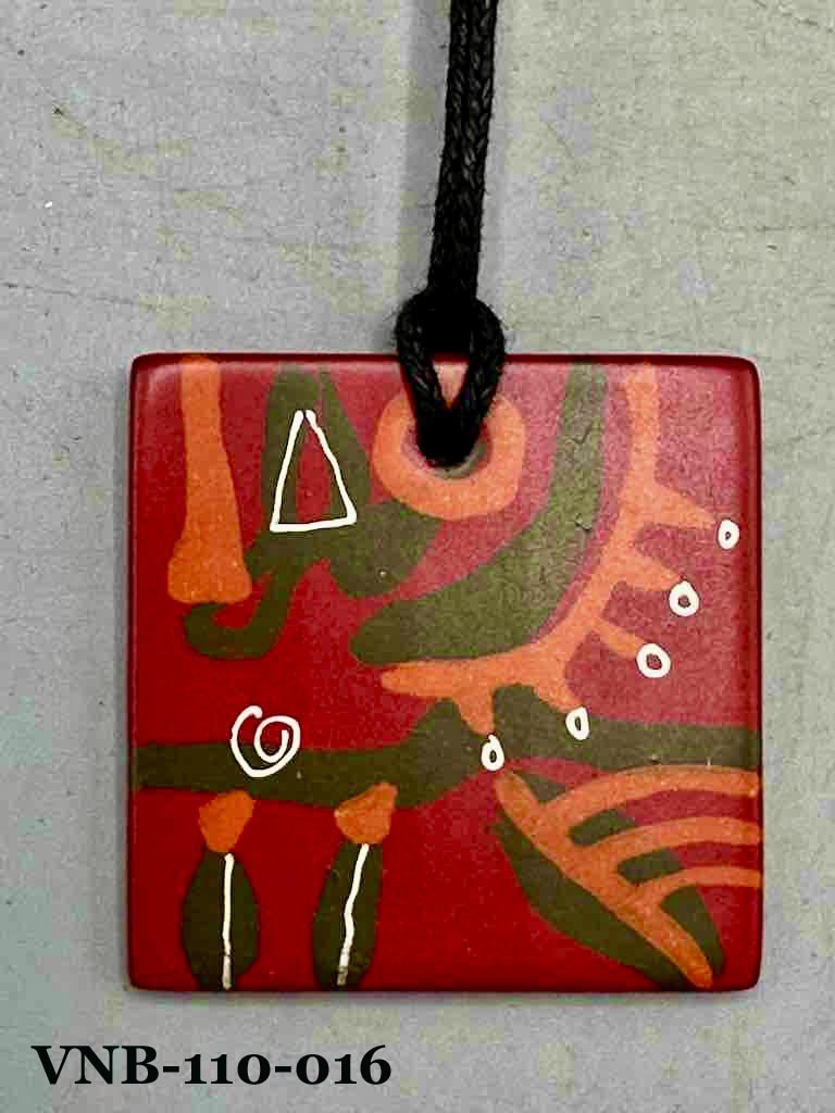 Lightweight Artist Hand-painted Square Pendant Necklace - Viet Nam