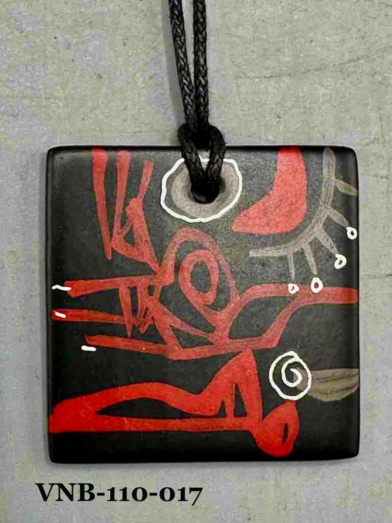 Lightweight Artist Hand-painted Square Pendant Necklace - Viet Nam