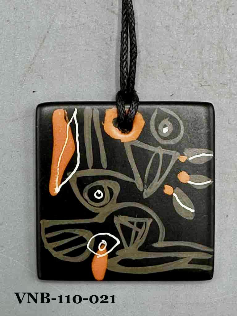 Lightweight Artist Hand-painted Square Pendant Necklace - Viet Nam