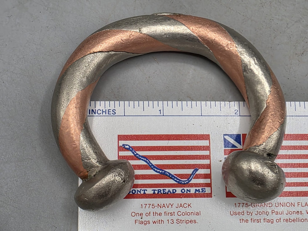 Pair Small Tuareg Coin Silver & Copper Cuff Bracelets - Mali