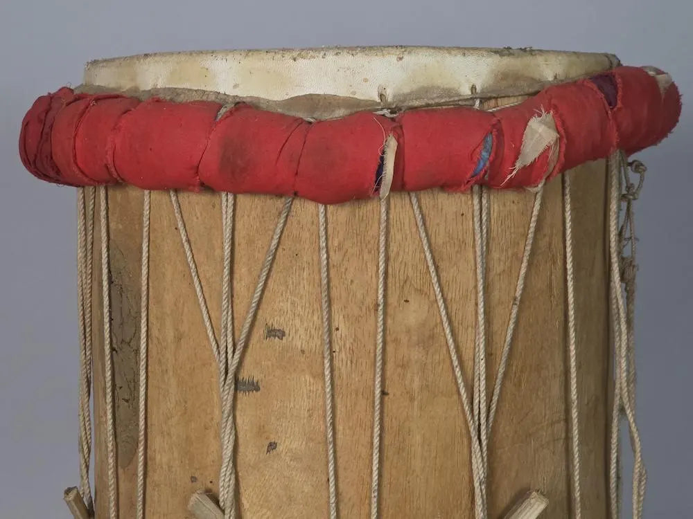Large Hand-Carved African Gourmantche 2-Head Cylinder Drum
