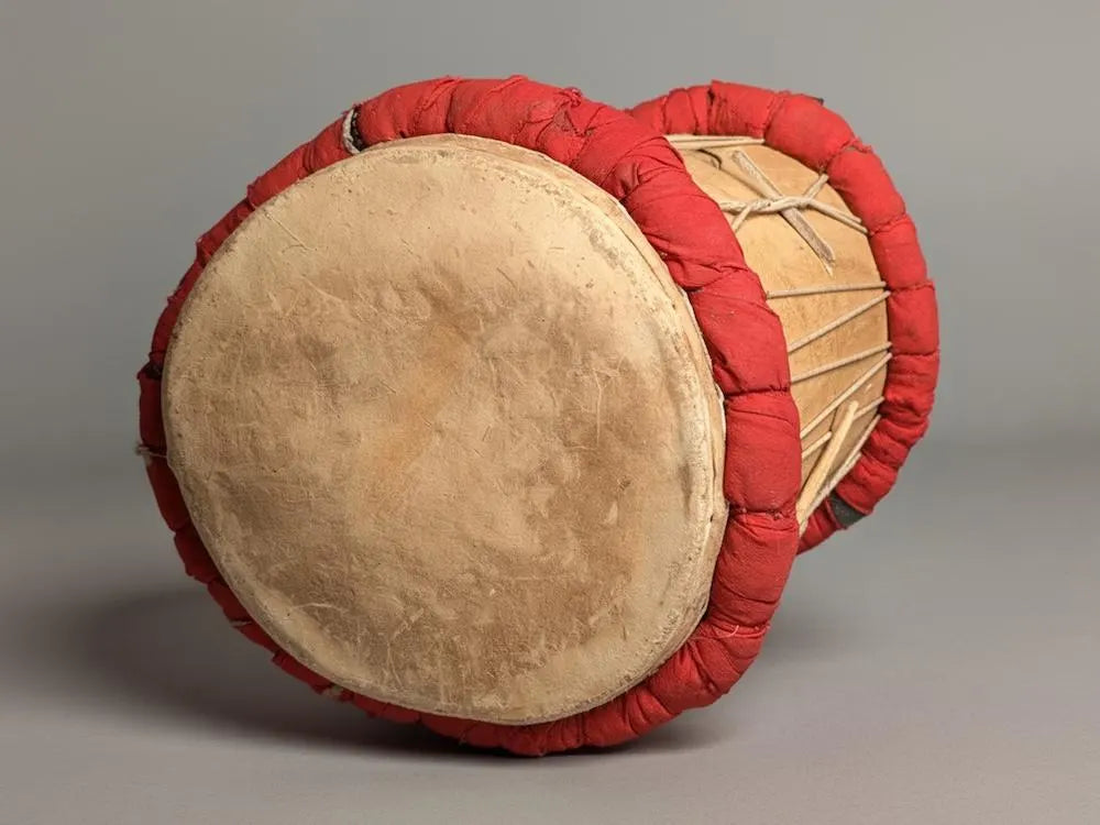 Large Hand-Carved African Gourmantche 2-Head Cylinder Drum