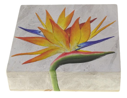 Bird of Paradise Flower - Square Soapstone Trinket Decor Box