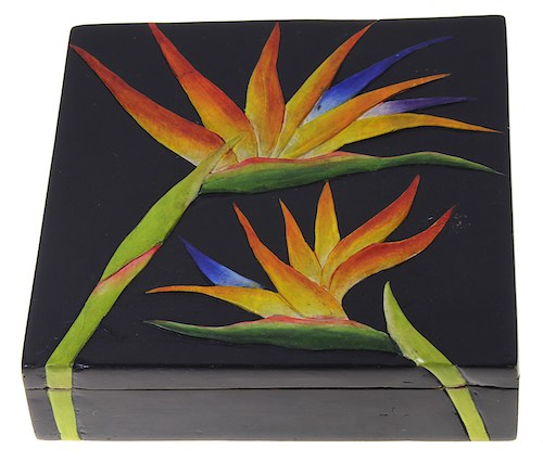 Double Bird of Paradise Flower - Square Soapstone Trinket Decor Box - 2 Colors
