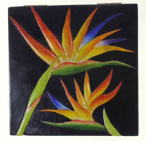 Double Bird of Paradise Flower - Square Soapstone Trinket Decor Box - 2 Colors