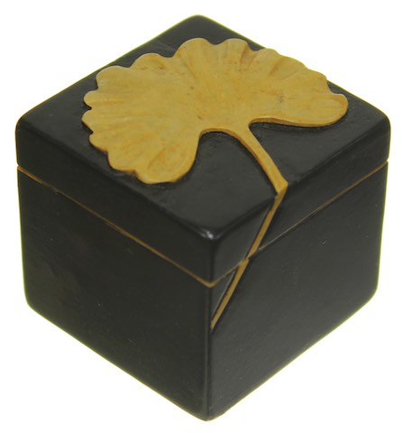 Gingko Leaf - Small Cube Soapstone Trinket Decor Box - 4 Versions