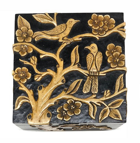 Birds in a Tree - Square Soapstone Trinket Decor Box - 2 Colors