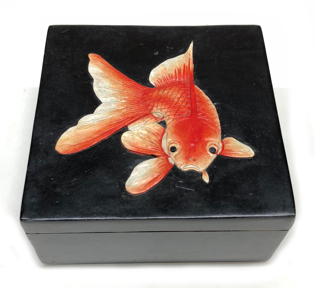 Goldfish - Black - Soapstone Trinket Decor Box - Niger Bend