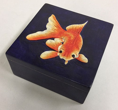 Single Koi Design - Square Soapstone Trinket Decor Box - 9 Versions