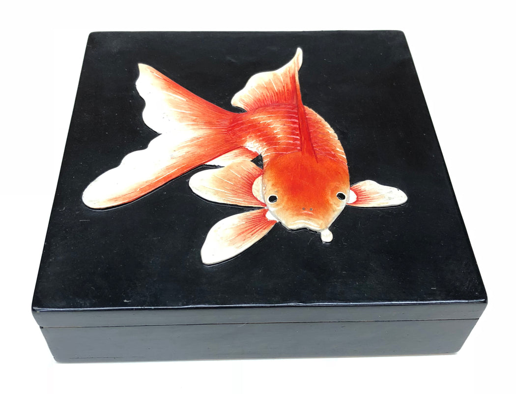 Goldfish - Black - Soapstone Trinket Decor Box - Niger Bend