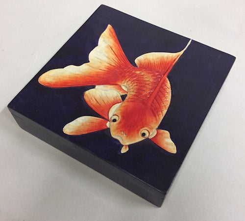 Single Koi Design - Square Soapstone Trinket Decor Box - 9 Versions
