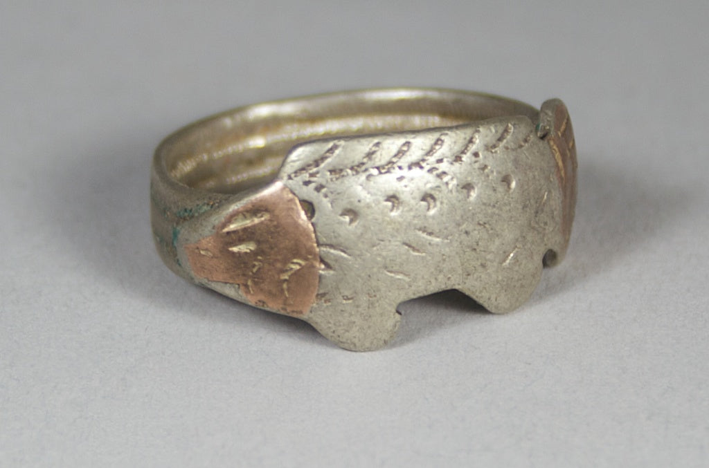 Vintage coin silver & copper Tuareg fish ring – size 7