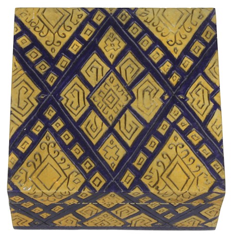 Textile Design - Square Soapstone Trinket Decor Box - 2 shades