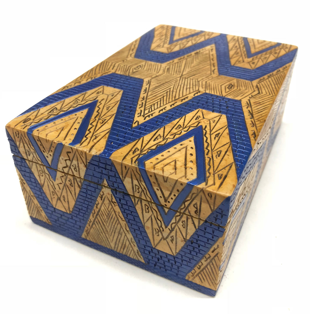 Textile Design - Soapstone Trinket Decor Box - Niger Bend