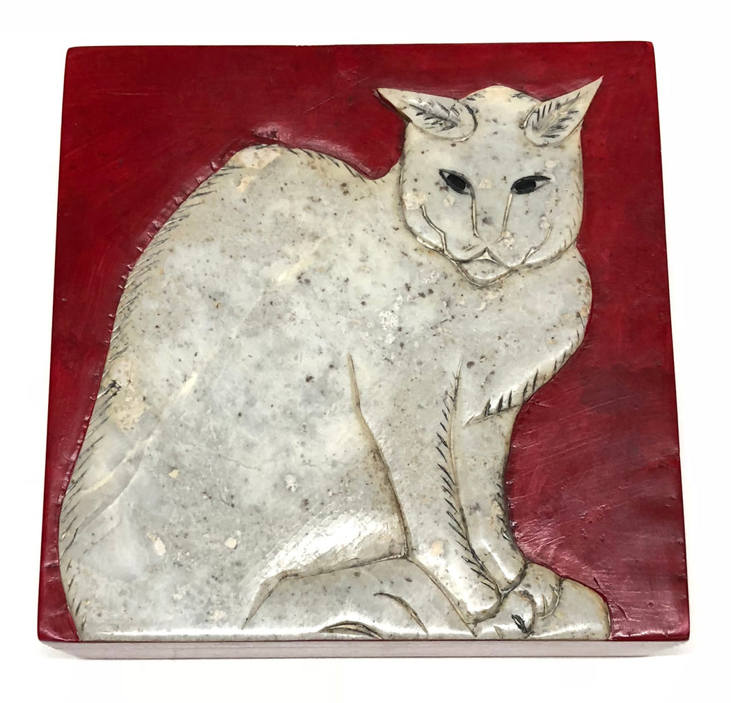 Cat Soapstone Trinket Decor Box - Niger Bend