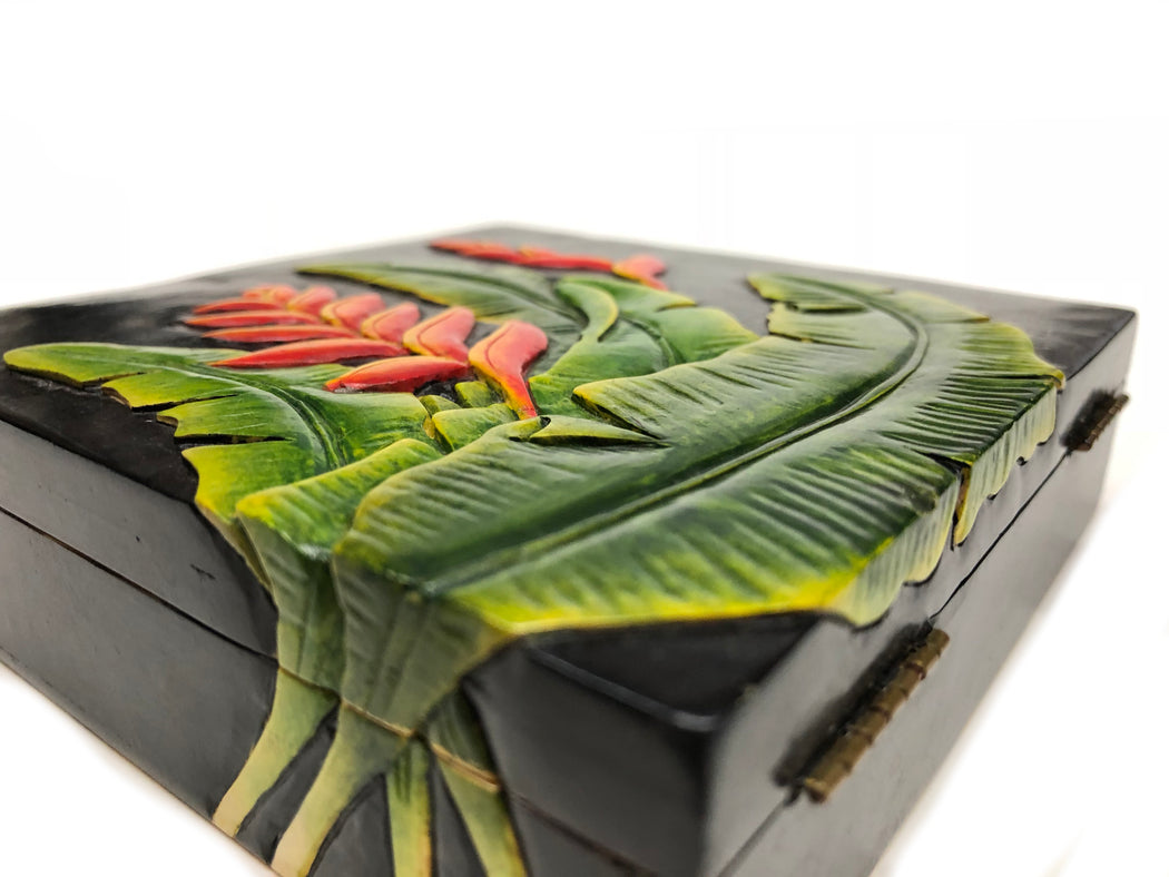 Heliconia Plant & Flower - Soapstone Trinket Decor Box - Niger Bend