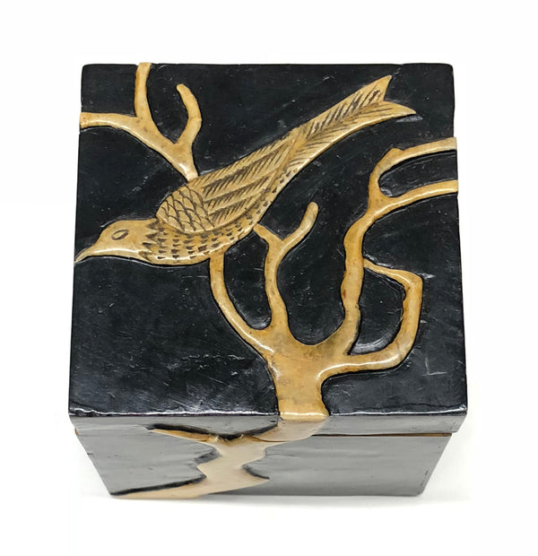 Bird in Tree - Niger Bend Soapstone Trinket Decor Box - Niger Bend