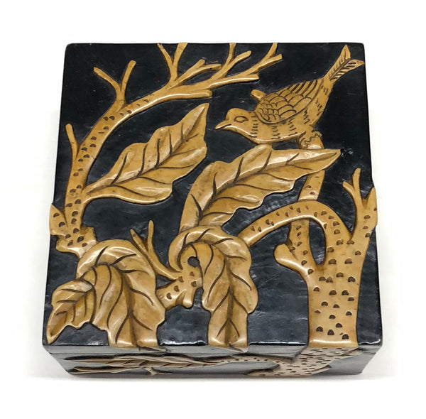 Bird in Trees - Soapstone Trinket Decor Box - Niger Bend