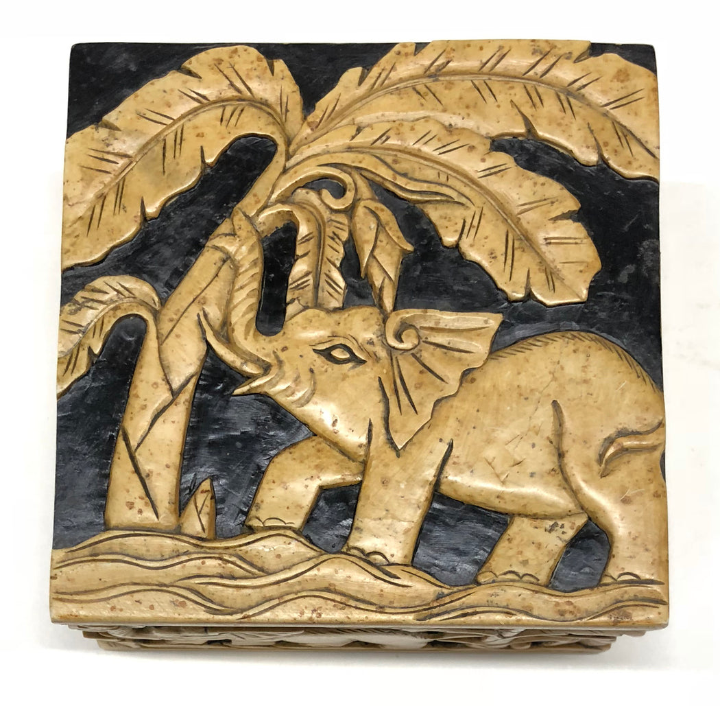 Elephants Soapstone Trinket Decor Box - Niger Bend