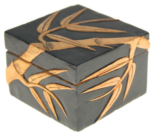 Bamboo Design - Small Square Soapstone Trinket Decor Box