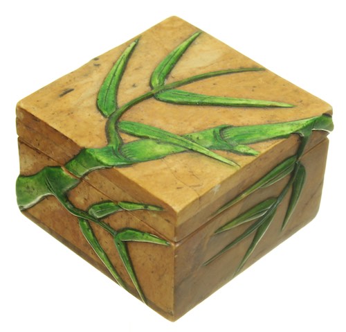Bamboo Design - Small Square Soapstone Trinket Decor Box