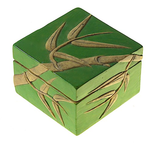 Bamboo Design - Small Square Soapstone Trinket Decor Box