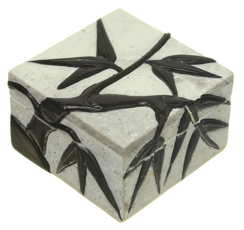Bamboo Design - Small Unpainted Soapstone Trinket Decor Box