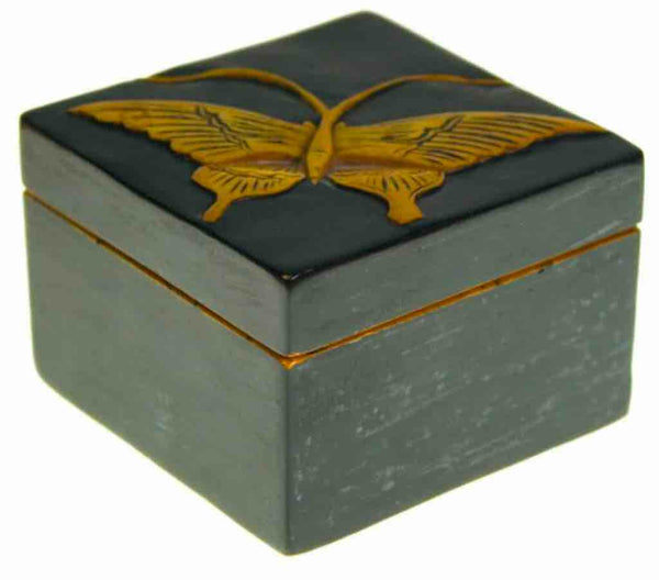 Butterfly Design - Small Square Soapstone Trinket Decor Box