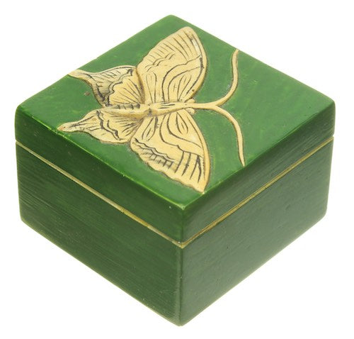 Butterfly Design - Small Square Soapstone Trinket Decor Box