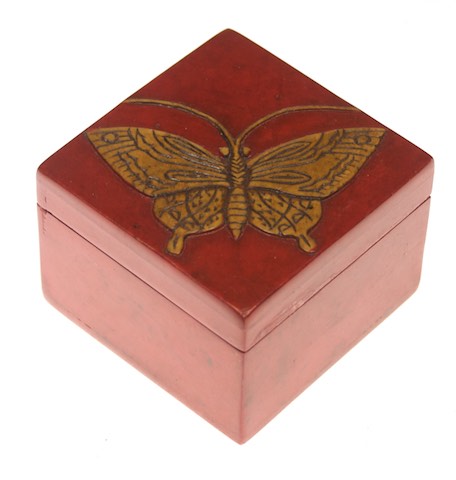Butterfly Design - Small Square Soapstone Trinket Decor Box