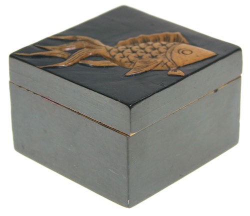 Fish Design - Small Square Soapstone Trinket Decor Box