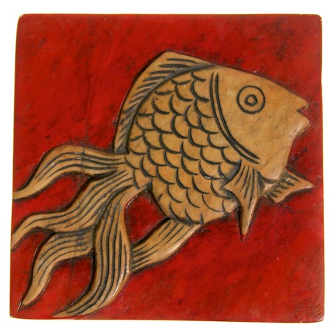 Fish Design - Small Square Soapstone Trinket Decor Box