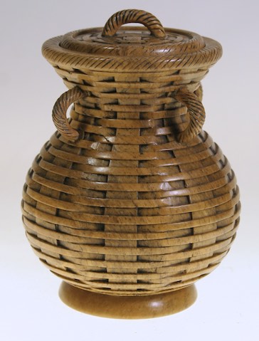 Wicker Weave - Flared Top Soapstone Trinket Decor Jar With Lid