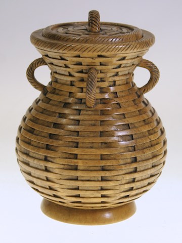 Wicker Weave - Flared Top Soapstone Trinket Decor Jar With Lid