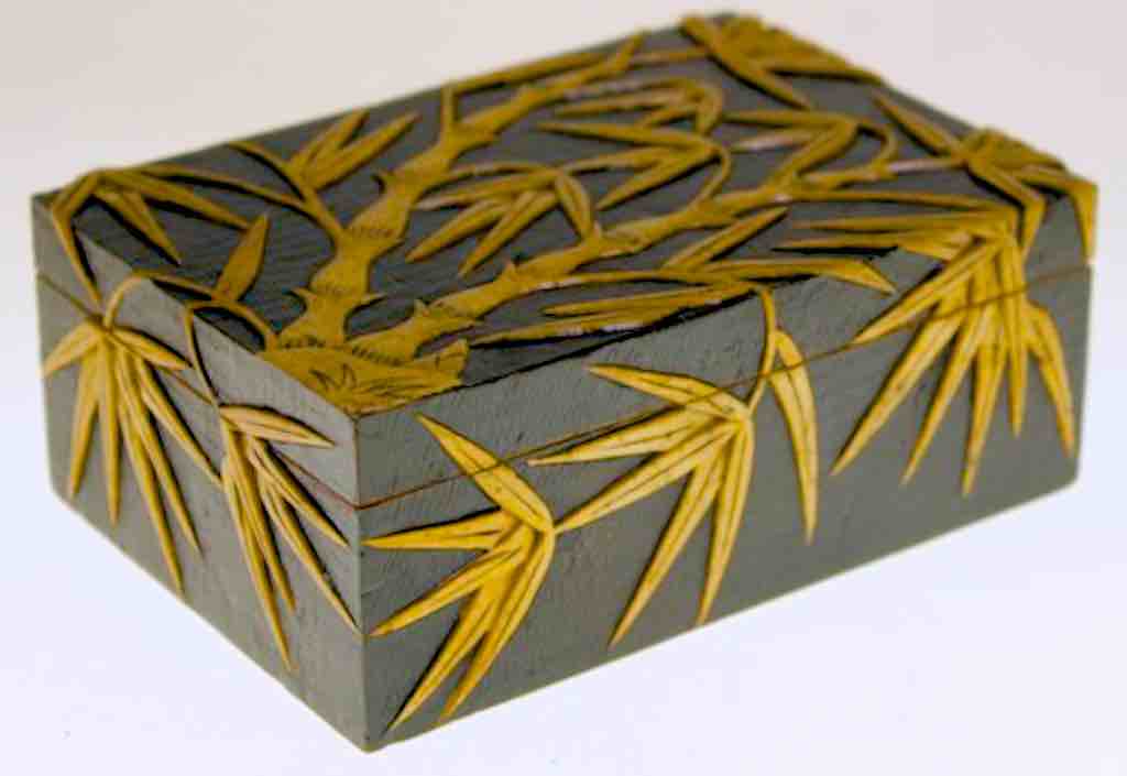 Bamboo Design - Rectangular Soapstone Trinket Decor Hinged Box