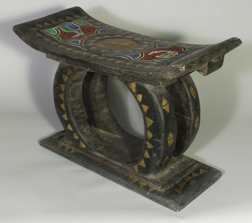 Women’s Asante Painted Stool Encrusted with Brass and Beads