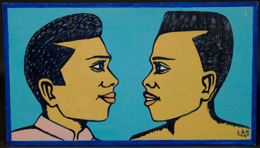 2-Male Head Barbershop Sign, Heads Facing Each Other