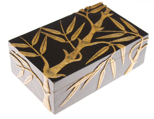 Bamboo Design - Rectangular Soapstone Trinket Decor Box