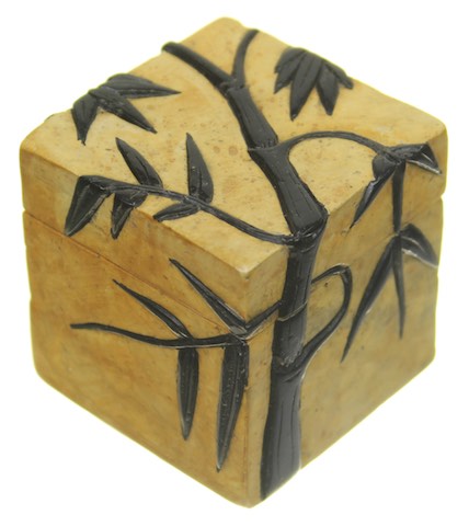 Bamboo Design - Small Cube Soapstone Trinket Decor Box